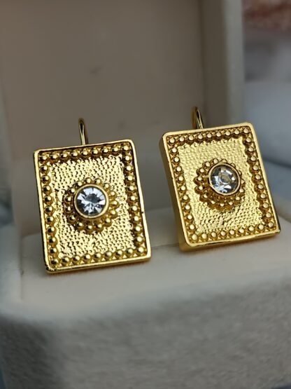 Steel Earrings Byzantine Squares with Zircon (CODE: 004421)