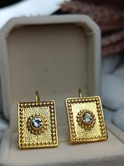 Steel Earrings Byzantine Squares with Zircon (CODE: 004421)