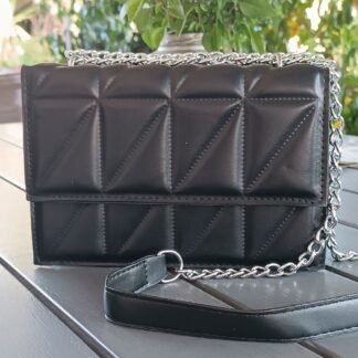 Monochrome shoulder bag with silver chain Black (CODE:8006)