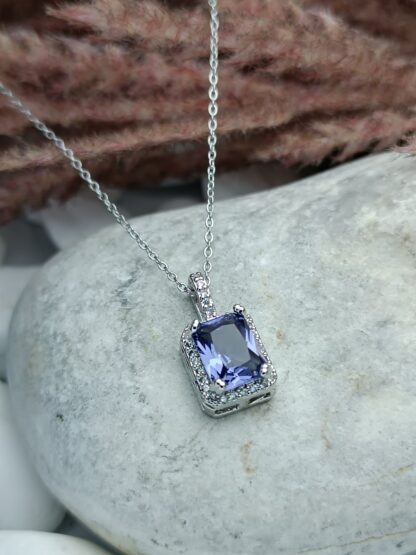 Steel Necklace with Purple & White Zircon (CODE:082)