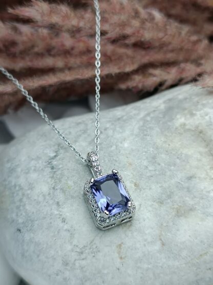 Steel Necklace with Purple & White Zircon (CODE:082)