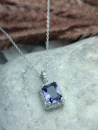 Steel Necklace with purple crystal (CODE:082)