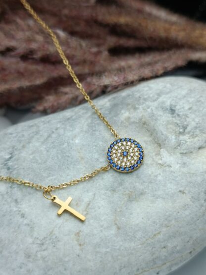 Steel necklace with eyelet and cross (CODE:097)