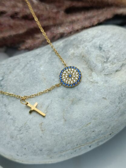 Steel necklace with eyelet and cross (CODE:097)