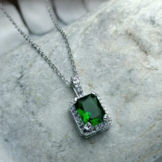 Steel Necklace with Green & White Zircon (CODE:095)