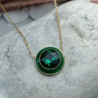 Steel necklace with green zircon (CODE:090)