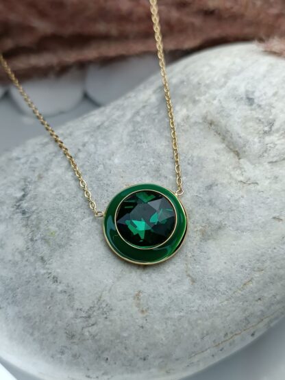 Steel necklace with green zircon (CODE:090)