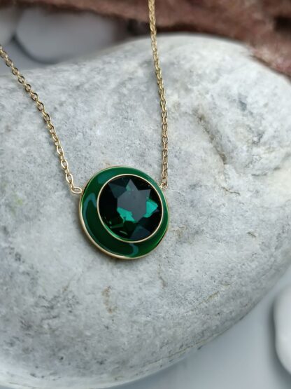 Steel necklace with green zircon (CODE:090)