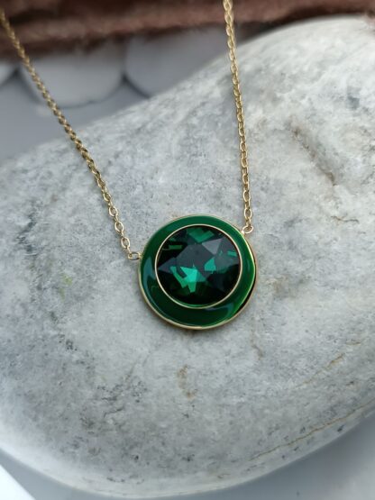 Steel necklace with green zircon (CODE:090)