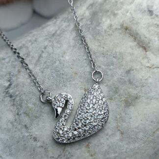 Steel Necklace with swan and zircon (CODE:091)