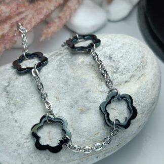 Steel bracelet silver glaze with black flowers (CODE: 8010)