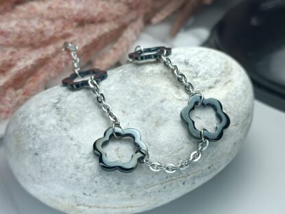 Steel bracelet silver glaze with black flowers (CODE: 8010)