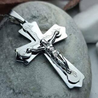 Steel embossed cross with chain (CODE:8032)