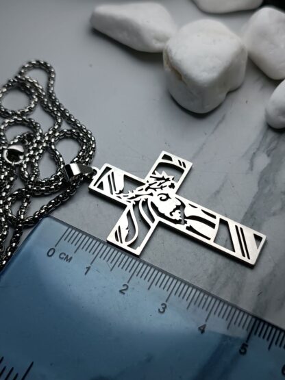 Steel cross with chain silver color (CODE: 8041)