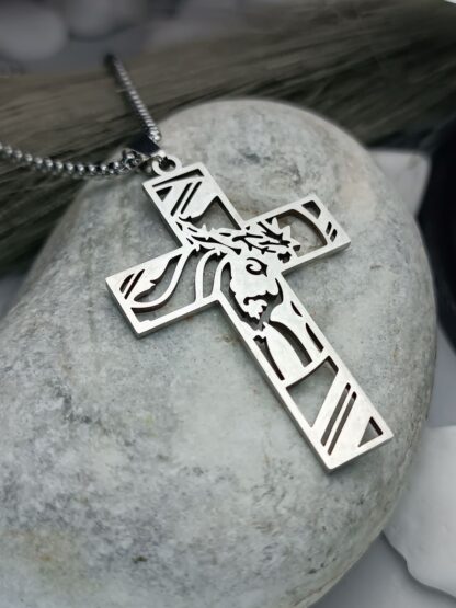 Steel cross with chain silver color (CODE: 8041)