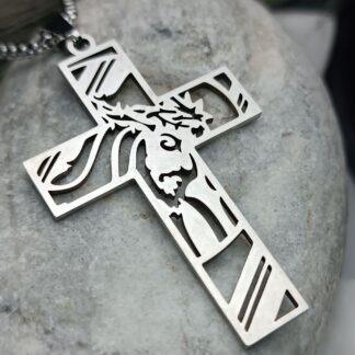 Steel cross with chain silver color (CODE: 8041)