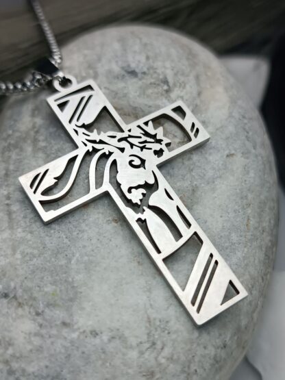 Steel cross with chain silver color (CODE: 8041)