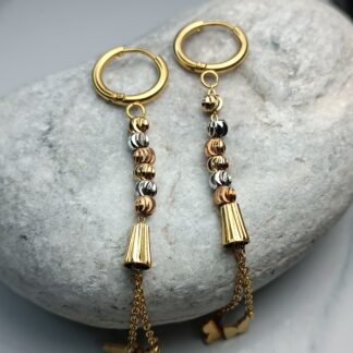 Steel Dangle Earrings Gold with Turquoise (CODE:5527)