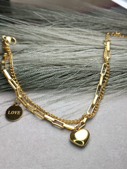 Gold double heart bracelet (CODE: 8101)