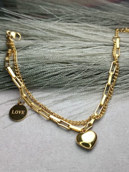 Gold double heart bracelet (CODE: 8101)