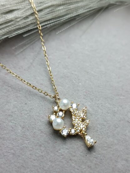 Round rhinestone necklace with pearls (CODE:8113)