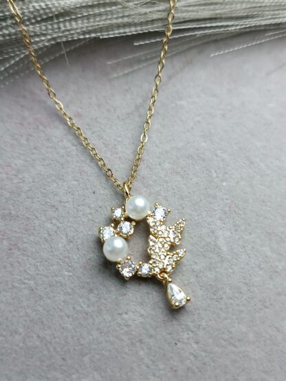 Round rhinestone necklace with pearls (CODE:8113)