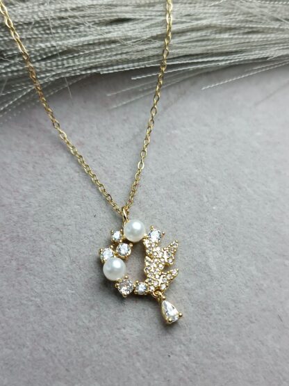 Round rhinestone necklace with pearls (CODE:8113)