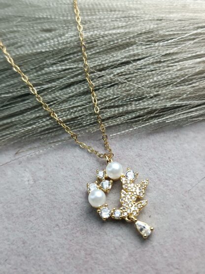 Round rhinestone necklace with pearls (CODE:8113)