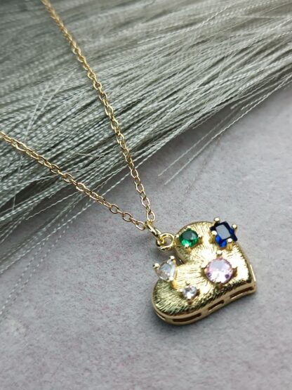 Heart necklace, colored stones (CODE:8117)