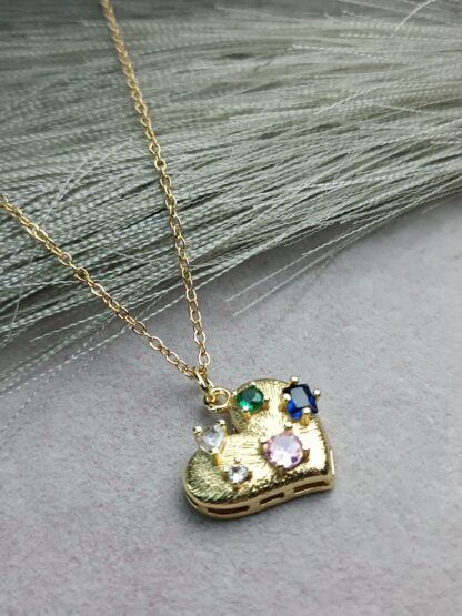 Heart necklace, colored stones (CODE:8117)