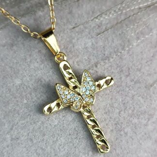 Steel cross with zircon (CODE:00214)