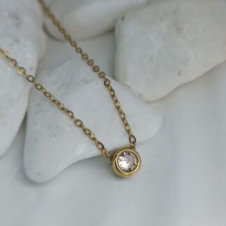 Γυναικείο Κολιέ από Ατσάλι με Ροζ Κρύσταλλο(ΚΩΔ:55991)