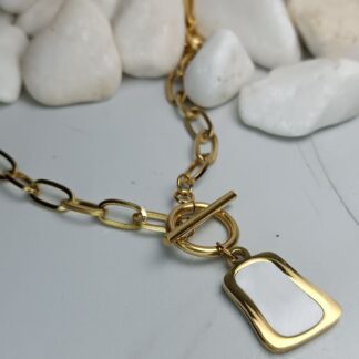 Γυναικείο Κολιέ από Ανοξείδωτο Ατσάλι με Χρυσή Αλυσίδα και Μενταγιόν Mother of Pearl (ΚΩΔ:77119)