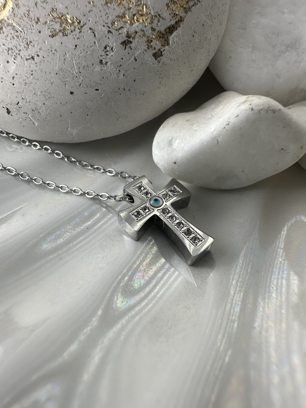 Σταυρός από Ατσάλι με Ματάκι (ΚΩΔ:44991) & Διάφανα Κρύσταλλα | Kosmimatomania Σταυρός από Ατσάλι με Ματάκι (ΚΩΔ:44991) & Διάφανα Κρύσταλλα | Kosmimatomania