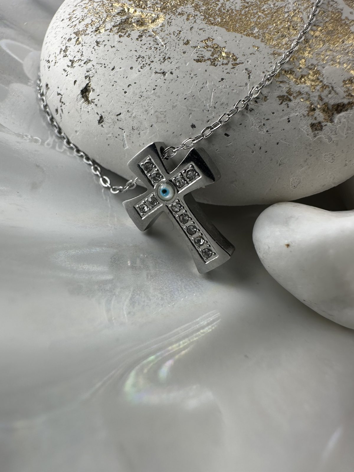 Σταυρός από Ατσάλι με Ματάκι (ΚΩΔ:44991) & Διάφανα Κρύσταλλα | Kosmimatomania Σταυρός από Ατσάλι με Ματάκι (ΚΩΔ:44991) & Διάφανα Κρύσταλλα | Kosmimatomania