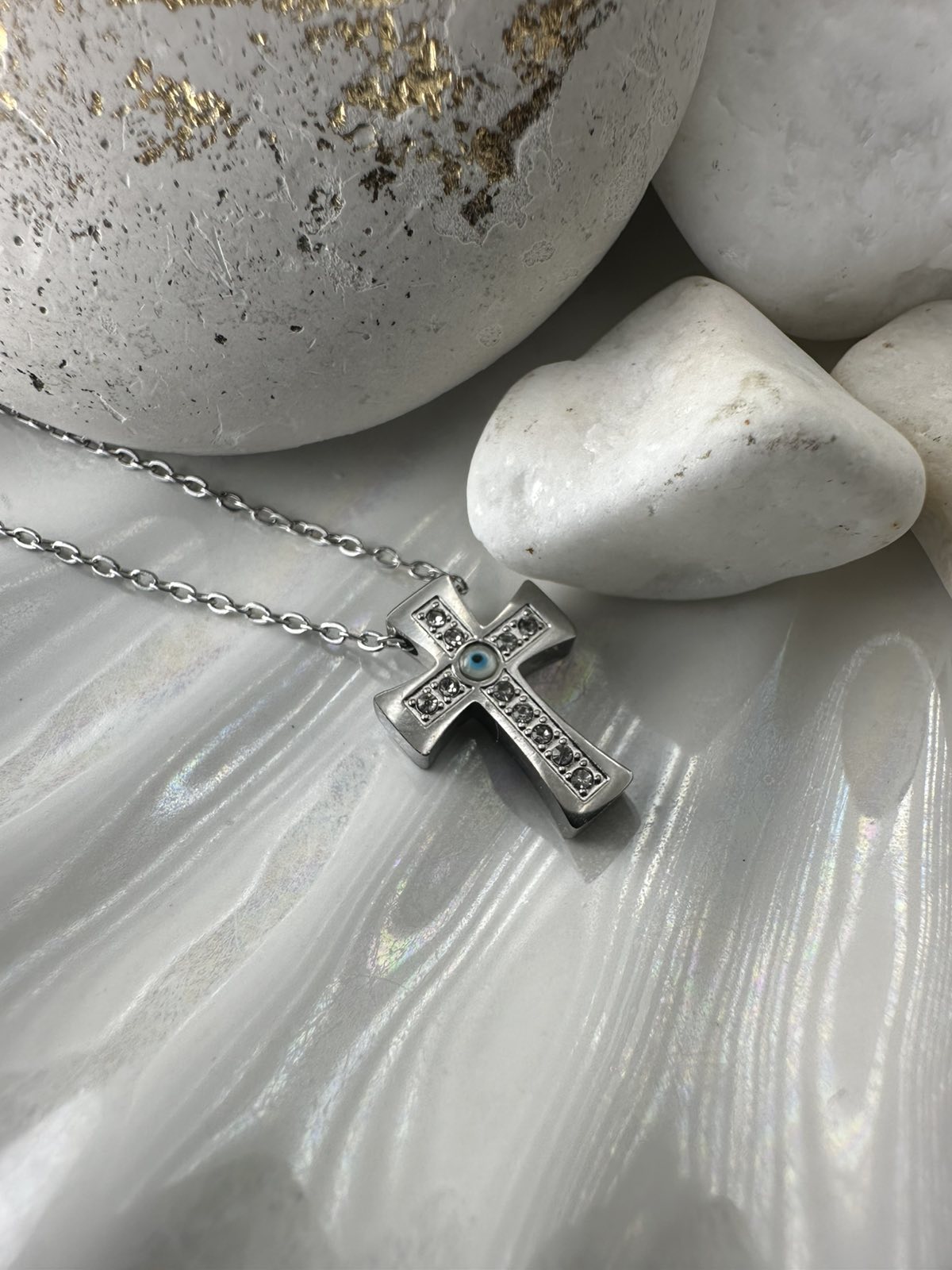 Σταυρός από Ατσάλι με Ματάκι (ΚΩΔ:44991) & Διάφανα Κρύσταλλα | Kosmimatomania Σταυρός από Ατσάλι με Ματάκι (ΚΩΔ:44991) & Διάφανα Κρύσταλλα | Kosmimatomania