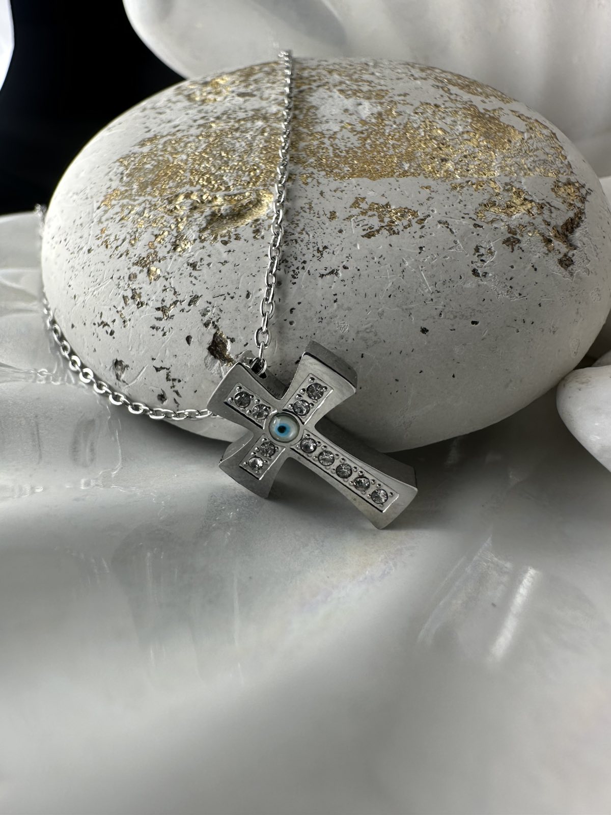 Σταυρός από Ατσάλι με Ματάκι (ΚΩΔ:44991) & Διάφανα Κρύσταλλα | Kosmimatomania Σταυρός από Ατσάλι με Ματάκι (ΚΩΔ:44991) & Διάφανα Κρύσταλλα | Kosmimatomania