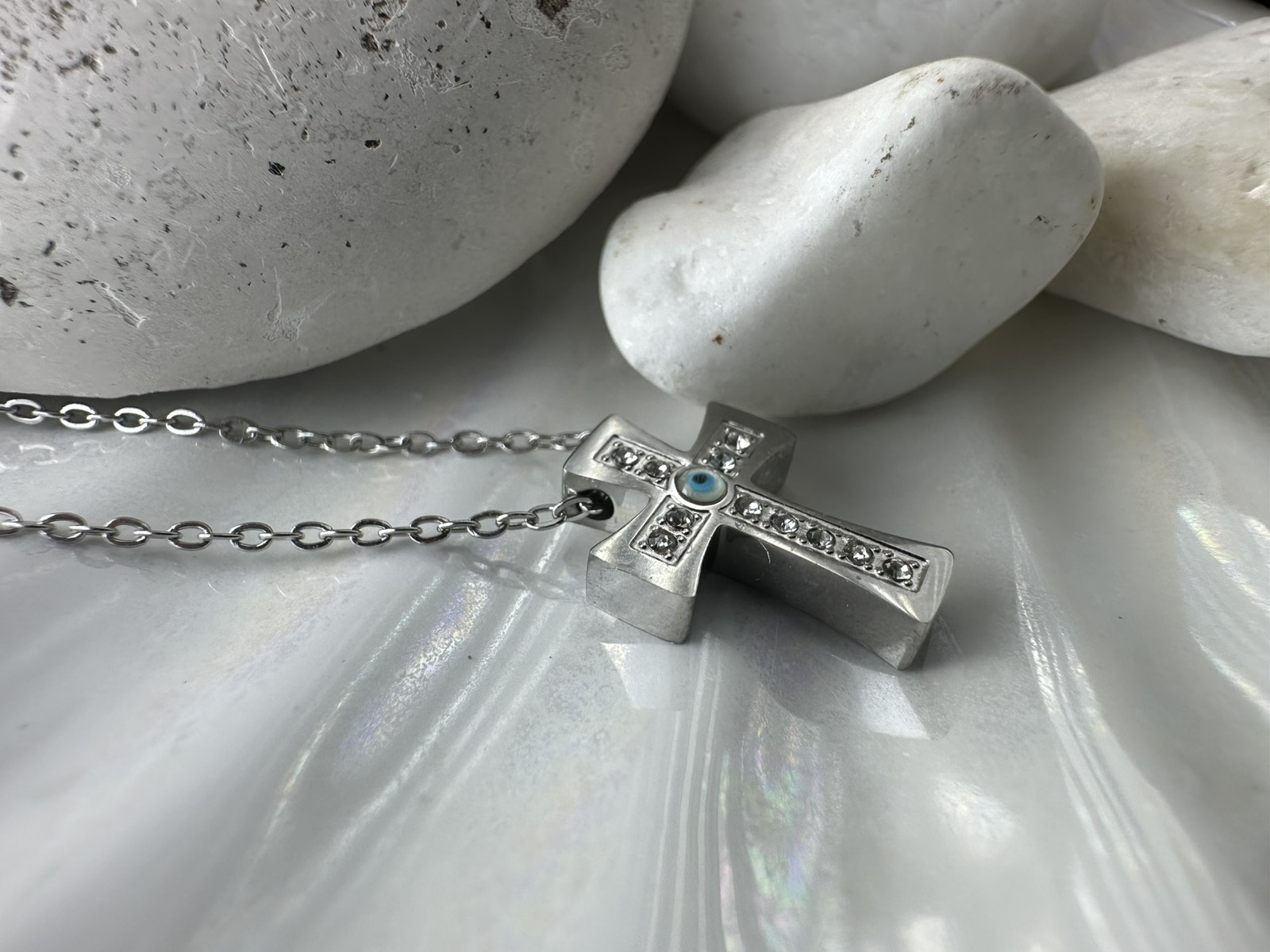 Σταυρός από Ατσάλι με Ματάκι (ΚΩΔ:44991) & Διάφανα Κρύσταλλα | Kosmimatomania Σταυρός από Ατσάλι με Ματάκι (ΚΩΔ:44991) & Διάφανα Κρύσταλλα | Kosmimatomania