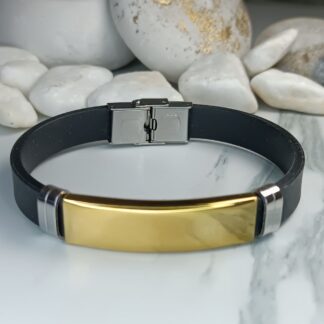 Ανδρικό Βραχιόλι Μαύρο με Λεπτομέρειες από Ατσάλι και Χρυσή Πλάκα (ΚΩΔ:7411)| Μοντέρνο & Κομψό | Kosmimatomania.gr Ανδρικό Βραχιόλι Μαύρο με Λεπτομέρειες από Ατσάλι και Χρυσή Πλάκα (ΚΩΔ:7411)| Μοντέρνο & Κομψό | Kosmimatomania.gr